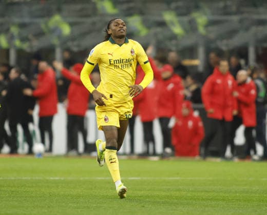 CALCIO - Serie A - AC Milan vs Como 1907 Rafel Leao of AC Milan celebrating after a goal during the Italian Serie A, 2025 2026 season, football match between AC Milan and Como 1907 on 18 February 2026 at â?? Giuseppe Meazza Stadium, San Siro, Milan, Italy. Photo Nderim Kaceli Milan Italy  Copyright: xIPAxSport ABACAx