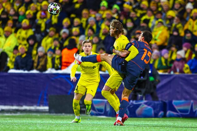 Football, Champions League 2025 2026 Bodo Glimt Inter 3 1 Bodo 20260218 Bodo Glimts Kasper Hogh and Inters Francesco Acerbi during the Champions League football match between Bodo Glimt and Inter at Aspmyra Stadium Photo Mats Torbergsen NTB Bodo Norway EDITORIAL USE ONLY RESTRICTED USE FOR BETTING COMPANIES  Copyright: xMatsxTorbergsenx xNTBx