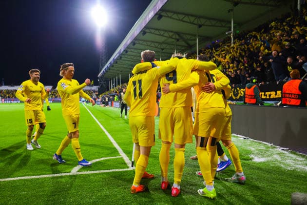 Football, Champions League 2025 2026 Bodo Glimt Inter Bodo 20260218 Bodo Glimts Jens Petter Hauge scores in the Champions League football match between Bodo Glimt and Inter at Aspmyra Stadium Photo Thomas Andersen NTB Bodo Norway EDITORIAL USE ONLY RESTRICTED USE FOR BETTING COMPANIES  Copyright: xThomasxAndersenx xNTBx