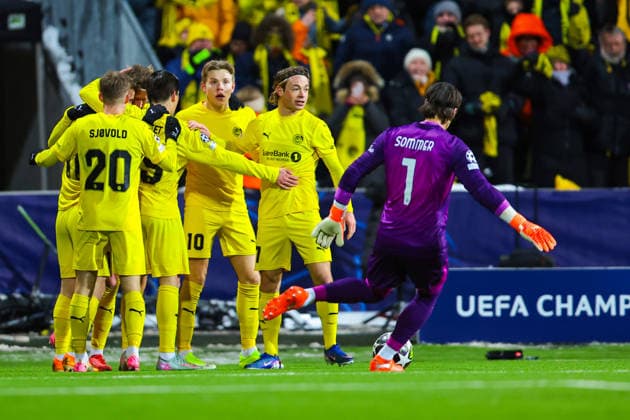 Football, Champions League 2025 2026 Bodo Glimt Inter 3 1 Bodo 20260218 Bodo Glimts Kasper Hogh scores in the Champions League football match between Bodo Glimt and Inter at Aspmyra Stadium Photo Thomas Andersen NTB Bodo Norway EDITORIAL USE ONLY RESTRICTED USE FOR BETTING COMPANIES  Copyright: xThomasxAndersenx xNTBx
