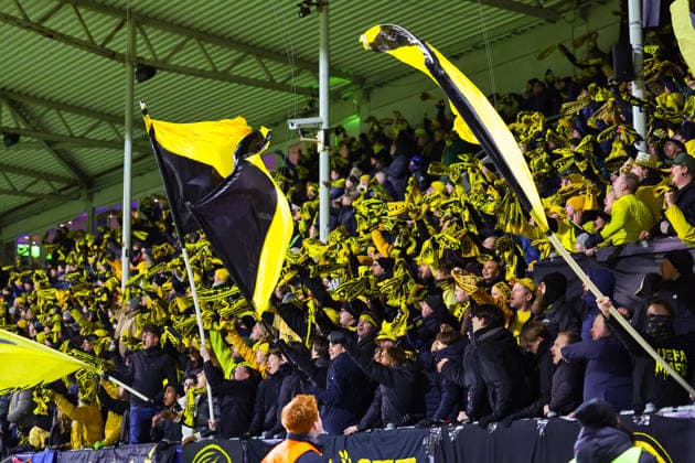 Football, Champions League 2025 2026 Bodo Glimt Inter 3 1 Bodo 20260218 Bodo Glimt supporters cheer during the Champions League football match between Bodo Glimt and Inter at Aspmyra Stadium Photo Thomas Andersen NTB Bodo Norway EDITORIAL USE ONLY RESTRICTED USE FOR BETTING COMPANIES  Copyright: xThomasxAndersenx xNTBx
