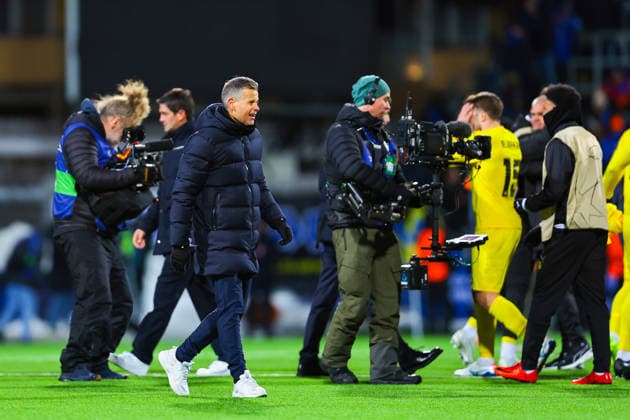 Football, Champions League 2025 2026 Bodo Glimt Inter 3 1 Bodo 20260218 Bodo Glimt s head coach Kjetil Knutsen after the victory in the Champions League football match between Bodo Glimt and Inter at Aspmyra Stadium Photo Thomas Andersen NTB Bodo Norway EDITORIAL USE ONLY RESTRICTED USE FOR BETTING COMPANIES  Copyright: xThomasxAndersenx xNTBx