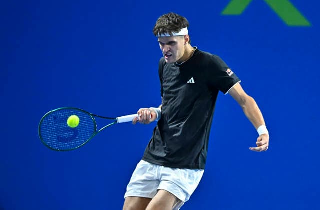 ATP, Tennis Herren QATAR EXXONMOBIL OPEN-ROUND OF 18 Jakub Mensik of Czech Republic is seen in action against Zhizhen Zhang of China during their men s singles round of 16 match at the ATP Qatar Exxonmobil Open 2026 tennis tournament at the Khalifa International Tennis Complex. Jakub Mensik won against Zhizhen Zhang 6-3,6-2. ¨¨ DOHA Qatar Copyright: xNOUSHADx