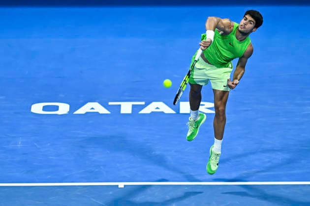 ATP, Tennis Herren QATAR EXXONMOBIL OPEN-ROUND OF 16 Carlos Alcaraz of Spain competes against Valentin Royer of France in the Round of 16 at the ATP men s Qatar ExxonMobil Open 2026 tennis tournament at the Khalifa International Tennis Complex in Doha, Qatar, on February 18 2026. DOHA Qatar Copyright: xNOUSHADx