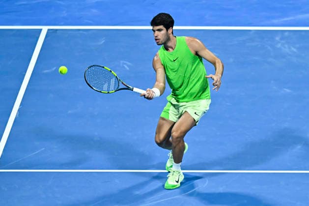 ATP, Tennis Herren QATAR EXXONMOBIL OPEN-ROUND OF 16 Carlos Alcaraz of Spain competes against Valentin Royer of France in the Round of 16 at the ATP men s Qatar ExxonMobil Open 2026 tennis tournament at the Khalifa International Tennis Complex in Doha, Qatar, on February 18 2026. DOHA Qatar Copyright: xNOUSHADx