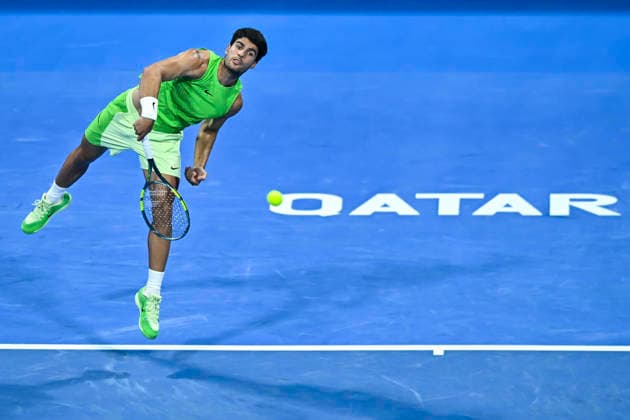 ATP, Tennis Herren QATAR EXXONMOBIL OPEN-ROUND OF 16 Carlos Alcaraz of Spain competes against Valentin Royer of France in the Round of 16 at the ATP men s Qatar ExxonMobil Open 2026 tennis tournament at the Khalifa International Tennis Complex in Doha, Qatar, on February 18 2026. DOHA Qatar Copyright: xNOUSHADx