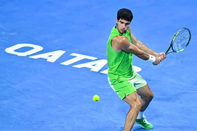 ATP, Tennis Herren QATAR EXXONMOBIL OPEN-ROUND OF 16 Carlos Alcaraz of Spain competes against Valentin Royer of France in the Round of 16 at the ATP men s Qatar ExxonMobil Open 2026 tennis tournament at the Khalifa International Tennis Complex in Doha, Qatar, on February 18 2026. DOHA Qatar Copyright: xNOUSHADx