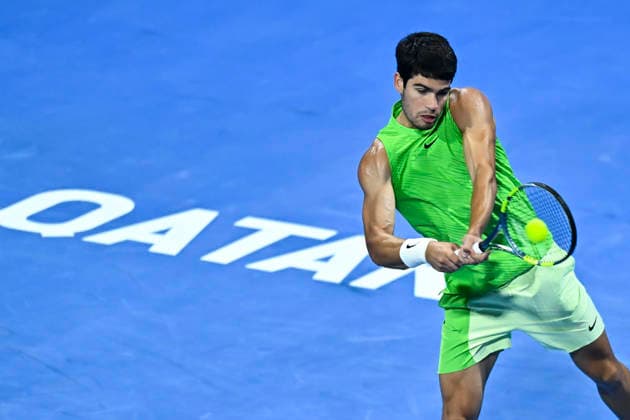ATP, Tennis Herren QATAR EXXONMOBIL OPEN-ROUND OF 16 Carlos Alcaraz of Spain competes against Valentin Royer of France in the Round of 16 at the ATP men s Qatar ExxonMobil Open 2026 tennis tournament at the Khalifa International Tennis Complex in Doha, Qatar, on February 18 2026. DOHA Qatar Copyright: xNOUSHADx
