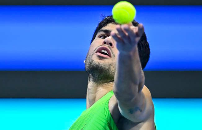 ATP, Tennis Herren QATAR EXXONMOBIL OPEN-ROUND OF 16 Carlos Alcaraz of Spain competes against Valentin Royer of France in the Round of 16 at the ATP men s Qatar ExxonMobil Open 2026 tennis tournament at the Khalifa International Tennis Complex in Doha, Qatar, on February 18 2026. DOHA Qatar Copyright: xNOUSHADx