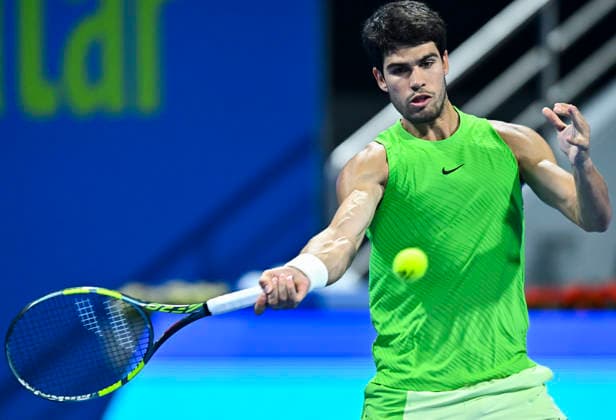 ATP, Tennis Herren QATAR EXXONMOBIL OPEN-ROUND OF 16 Carlos Alcaraz of Spain competes against Valentin Royer of France in the Round of 16 at the ATP men s Qatar ExxonMobil Open 2026 tennis tournament at the Khalifa International Tennis Complex in Doha, Qatar, on February 18 2026. DOHA Qatar Copyright: xNOUSHADx