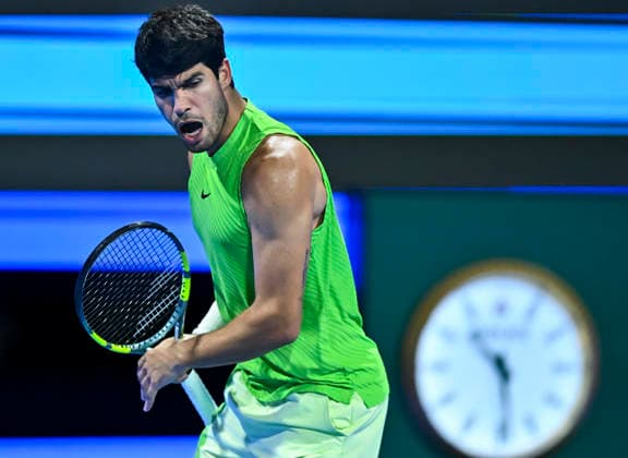 ATP, Tennis Herren QATAR EXXONMOBIL OPEN-ROUND OF 16 Carlos Alcaraz of Spain competes against Valentin Royer of France in the Round of 16 at the ATP men s Qatar ExxonMobil Open 2026 tennis tournament at the Khalifa International Tennis Complex in Doha, Qatar, on February 18 2026. DOHA Qatar Copyright: xNOUSHADx