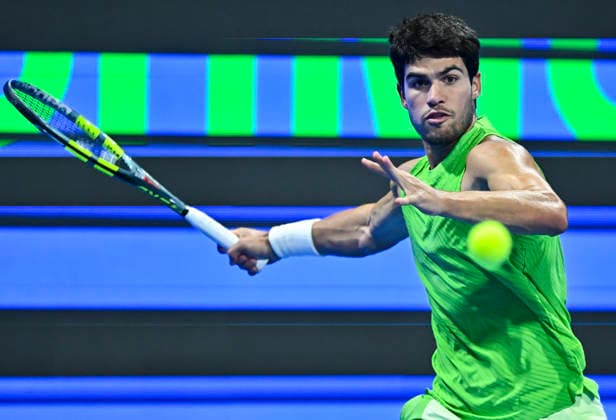 ATP, Tennis Herren QATAR EXXONMOBIL OPEN-ROUND OF 16 Carlos Alcaraz of Spain competes against Valentin Royer of France in the Round of 16 at the ATP men s Qatar ExxonMobil Open 2026 tennis tournament at the Khalifa International Tennis Complex in Doha, Qatar, on February 18 2026. DOHA Qatar Copyright: xNOUSHADx
