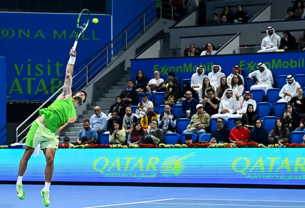 ATP, Tennis Herren QATAR EXXONMOBIL OPEN-ROUND OF 16 Carlos Alcaraz of Spain competes against Valentin Royer of France in the Round of 16 at the ATP men s Qatar ExxonMobil Open 2026 tennis tournament at the Khalifa International Tennis Complex in Doha, Qatar, on February 18 2026. DOHA Qatar Copyright: xNOUSHADx