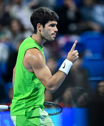 ATP, Tennis Herren QATAR EXXONMOBIL OPEN-ROUND OF 16 Carlos Alcaraz of Spain celebrates after winning against Valentin Royer of France in the Round of 16 at the ATP men s Qatar ExxonMobil Open 2026 tennis tournament at the Khalifa International Tennis Complex in Doha, Qatar, on February 18 2026. DOHA Qatar Copyright: xNOUSHADx