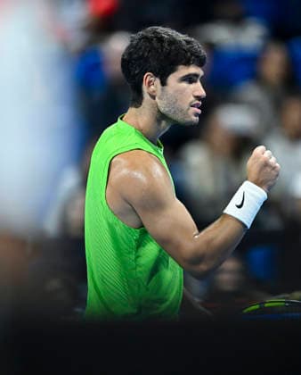 ATP, Tennis Herren QATAR EXXONMOBIL OPEN-ROUND OF 16 Carlos Alcaraz of Spain celebrates after winning against Valentin Royer of France in the Round of 16 at the ATP men s Qatar ExxonMobil Open 2026 tennis tournament at the Khalifa International Tennis Complex in Doha, Qatar, on February 18 2026. DOHA Qatar Copyright: xNOUSHADx