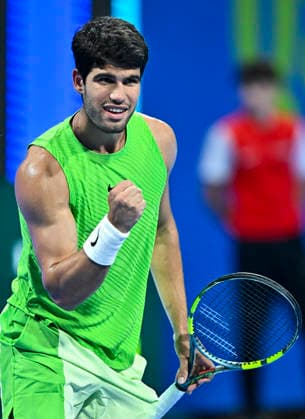 ATP, Tennis Herren QATAR EXXONMOBIL OPEN-ROUND OF 16 Carlos Alcaraz of Spain celebrates after winning against Valentin Royer of France in the Round of 16 at the ATP men s Qatar ExxonMobil Open 2026 tennis tournament at the Khalifa International Tennis Complex in Doha, Qatar, on February 18 2026. DOHA Qatar Copyright: xNOUSHADx