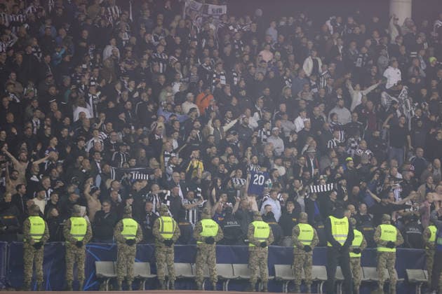 BAKU, AZERBAIJAN - FEBRUARY 18: Newcastle United fans during the UEFA Champions League knockout phase play-off first leg football match between Qarabag and Newcastle United at the Tofiq Bahramov Republican Stadium in Baku on February 18, 2026. (Photo by Firudin Salimov Sports Press Photo)  Copyright: xFirudinxSalimov SportsxPressxPhox Sportspressphoto_SPR94368