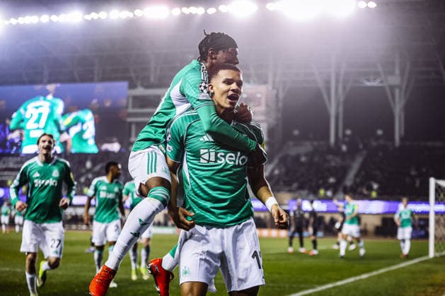 BAKU, AZERBAIJAN - FEBRUARY 18: Malick Thiaw of Newcastle United celebrates after scoring a goal during the UEFA Champions League knockout phase play-off first leg football match between Qarabag and Newcastle United at the Tofiq Bahramov Republican Stadium in Baku on February 18, 2026. (Photo by Firudin Salimov Sports Press Photo)  Copyright: xFirudinxSalimov SportsxPressxPhox Sportspressphoto_SPR94390