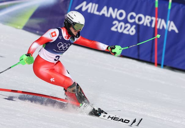 260218 -- CORTINA D AMPEZZO, Feb. 18, 2026 -- Camille Rast of Switzerland competes during the alpine skiing women s slalom run 1 at the Milan-Cortina 2026 Olympic Winter games, Winterspiele,Spiele, Summer games in Cortina, Italy, Feb. 18, 2026. MICO2026ITALY-CORTINA D AMPEZZO-OLYMPIC WINTER GAMES-ALPINE SKIING-WOMEN S SLALOM ZhangxChenlin  (MICO2026)ITALY-CORTINA D AMPEZZO-OLYMPIC WINTER GAMES-ALPINE SKIING-WOMEN S SLALOM IMAGO ZhangxChenlin  imago images 0847986641