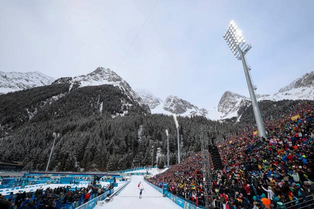 (260219) -- ANTERSELVA, Feb. 19, 2026 -- Julia Simon of France crosses the finish line during the biathlon women s 4x6km relay at the 2026 Milan-Cortina Winter Olympics in Anterselva, Italy, Feb. 18, 2026. ) (MICO2026)ITALY-ANTERSELVA-OLYMPIC Winter games, Winterspiele,Spiele, Summer games BIATHLON-WOMEN S 4x6KM RELAY ZhangxTao 