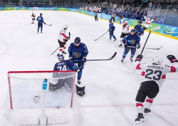 (260219) -- MILAN, Feb. 19, 2026 -- Players of Switzerland celebrate a goal during the Ice hockey, Eishockey men s play-offs quarterfinal between Finland and Switzerland at the Milan-Cortina 2026 Olympic Winter games, Winterspiele,Spiele, Summer games in Milan, Italy, Feb. 18, 2026. ) (MICO2026)ITALY-MILAN-OLYMPIC WINTER GAMES-ICE HOCKEY-MEN-PLAY-OFFS QUARTERFINALS-FIN VS SUI SunxFei 