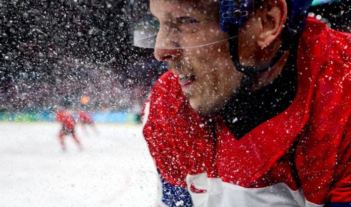 (260219) -- MILAN, Feb. 19, 2026 -- Radim Simek of the Czech Republic reacts during the Ice hockey, Eishockey men s play-offs quarterfinals match between Canada and the Czech Republic at the Milan-Cortina 2026 Olympic Winter games, Winterspiele,Spiele, Summer games in Milan, Italy, Feb. 18, 2026. ) (MICO2026)ITALY-MILAN-OLYMPIC WINTER GAMES-ICE HOCKEY-MEN-PLAY-OFFS QUARTERFINALS-CAN VS CZE WangxKaiyan 