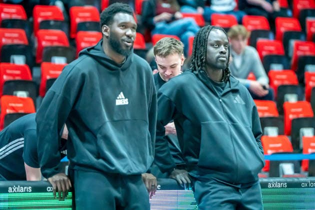 Chemnitz, Germany 18 February 2026 1 BBL 2025 2026 Niners Chemnitz vs MLP Academics Heidelberg In the picture Amadou Sow 99 and Aher Uguak 99 from left not in the squad due to injury Copyright: xFotostandx xNachtigallx