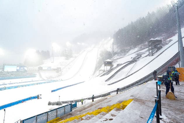 Milano Cortina 2026, snowfall and fog in Val di Fiemme