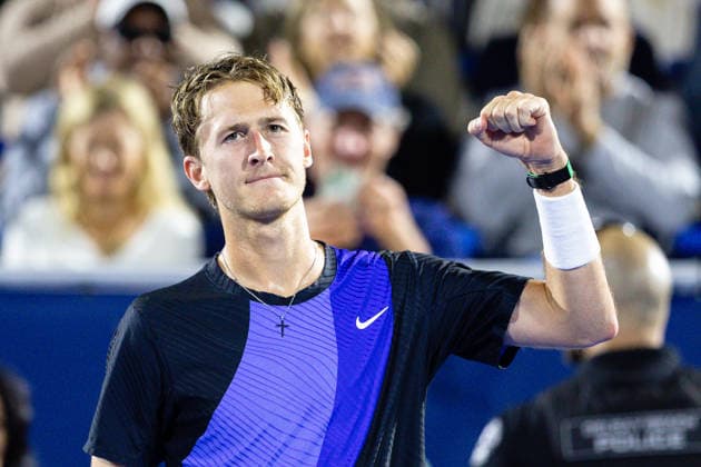 2026 Delray Beach Open - Day 3 Sebastian Korda of the USA celebrates defeating Alex Michelsen of the USA during their match on Day 3 of the Delray Beach Open at the Delray Tennis Center in Delray Beach, Florida, on February 18, 2026. Delray Beach FL United States  Copyright: xMauricioxPaizx originalFilename:paiz-2026delr260218_np2pc.jpg