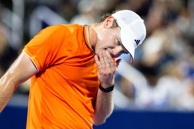 2026 Delray Beach Open - Day 3 Alex Michelsen of the USA checks his mouth after hitting it against Sebastian Korda of the USA during their match on Day 3 of the Delray Beach Open at the Delray Tennis Center in Delray Beach, Florida, on February 18, 2026. Delray Beach FL United States  Copyright: xMauricioxPaizx originalFilename:paiz-2026delr260218_npzmv.jpg