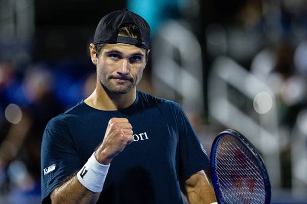 2026 Delray Beach Open - Day 3 Marcos Giron of the USA pumps his fist against Casper Ruud of Norway during their match on Day 3 of the Delray Beach Open at the Delray Tennis Center in Delray Beach, Florida, on February 18, 2026. Delray Beach FL United States  Copyright: xMauricioxPaizx originalFilename:paiz-2026delr260218_npesr.jpg