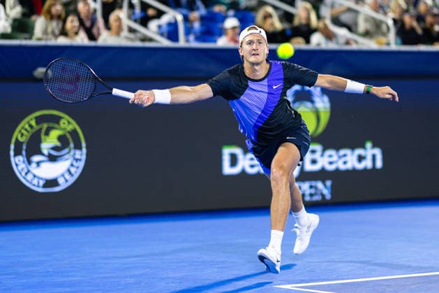 2026 Delray Beach Open - Day 3 Sebastian Korda of the USA plays against Alex Michelsen of the USA during their match on Day 3 of the Delray Beach Open at the Delray Tennis Center in Delray Beach, Florida, on February 18, 2026. Delray Beach FL United States  Copyright: xMauricioxPaizx originalFilename:paiz-2026delr260218_npfLt.jpg
