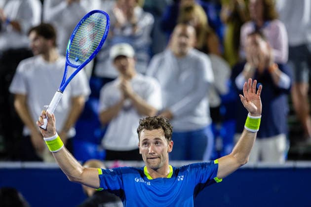 2026 Delray Beach Open - Day 3 Casper Ruud of Norway celebrates defeating Marcos Giron of the USA during their match on Day 3 of the Delray Beach Open at the Delray Tennis Center in Delray Beach, Florida, on February 18, 2026. Delray Beach FL United States  Copyright: xMauricioxPaizx originalFilename:paiz-2026delr260218_npReU.jpg