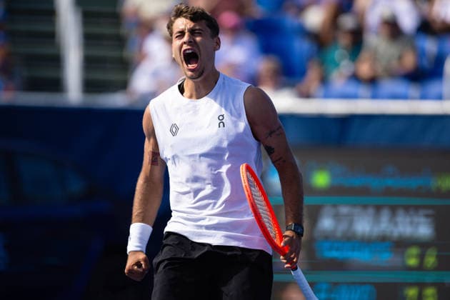 2026 Delray Beach Open - Day 3 - Flavio Cobolli (ITA) Vs Terence Atmane (FRA) Flavio Cobolli of Italy reacts against Terence Atmane of France during their match on Day 3 of the Delray Beach Open at the Delray Tennis Center in Delray Beach, Florida, on February 18, 2026. Delray Beach FL United States  Copyright: xMauricioxPaizx originalFilename:paiz-2026delr260218_np3lI.jpg