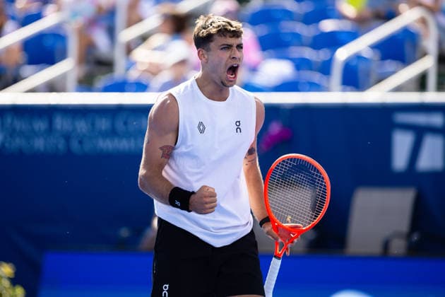 2026 Delray Beach Open - Day 3 - Flavio Cobolli (ITA) Vs Terence Atmane (FRA) Flavio Cobolli of Italy reacts against Terence Atmane of France during their match on Day 3 of the Delray Beach Open at the Delray Tennis Center in Delray Beach, Florida, on February 18, 2026. Delray Beach FL United States  Copyright: xMauricioxPaizx originalFilename:paiz-2026delr260218_npgT7.jpg