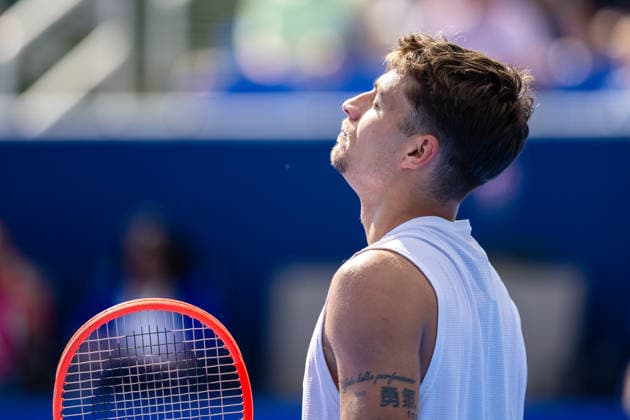 2026 Delray Beach Open - Day 3 - Flavio Cobolli (ITA) Vs Terence Atmane (FRA) Flavio Cobolli of Italy reacts against Terence Atmane of France during their match on Day 3 of the Delray Beach Open at the Delray Tennis Center in Delray Beach, Florida, on February 18, 2026. Delray Beach FL United States  Copyright: xMauricioxPaizx originalFilename:paiz-2026delr260218_npR3q.jpg