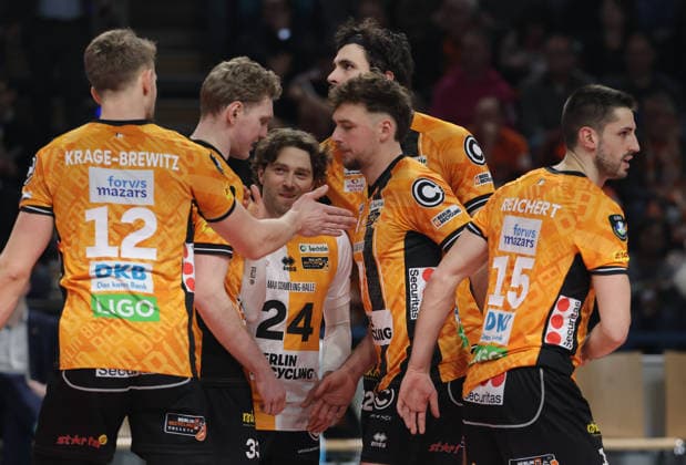 Florian Krage Brewitz, Fedor Ivanov, Kyle Dagostino, Jake Hanes, Simon Plaskie, Moritz Reichert Sport Volleyball CEV Champions League Men Season 2025 2026 18 02 2026 BR Volleys Berlin BRV vs Sir Sicoma Monini Perugia