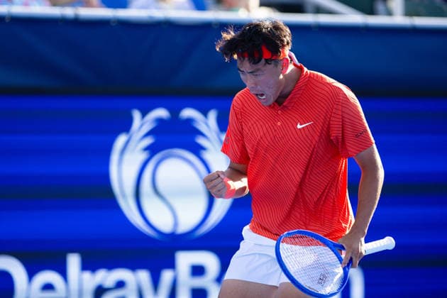 2026 Delray Beach Open - Day 3 - Coleman Wong (Hong Kong) Vs Brandon Nakashima (USA) Coleman Wong of Hong Kong reacts against Brandon Nakashima of the USA during their match on Day 3 of the Delray Beach Open at the Delray Tennis Center in Delray Beach, Florida, on February 18, 2026. Delray Beach FL United States  Copyright: xMauricioxPaizx originalFilename:paiz-2026delr260218_npZ5t.jpg