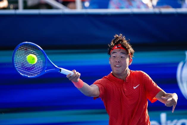 2026 Delray Beach Open - Day 3 - Coleman Wong (Hong Kong) Vs Brandon Nakashima (USA) Coleman Wong of Hong Kong plays against Brandon Nakashima of the USA during their match on Day 3 of the Delray Beach Open at the Delray Tennis Center in Delray Beach, Florida, on February 18, 2026. Delray Beach FL United States  Copyright: xMauricioxPaizx originalFilename:paiz-2026delr260218_np7FE.jpg