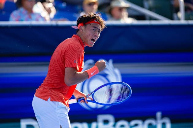 2026 Delray Beach Open - Day 3 - Coleman Wong (Hong Kong) Vs Brandon Nakashima (USA) Coleman Wong of Hong Kong reacts against Brandon Nakashima of the USA during their match on Day 3 of the Delray Beach Open at the Delray Tennis Center in Delray Beach, Florida, on February 18, 2026. Delray Beach FL United States  Copyright: xMauricioxPaizx originalFilename:paiz-2026delr260218_npakG.jpg