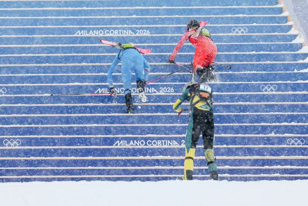 OLYMPICS - Winter Olympic Games, Olympische Spiele, Olympia, OS Milano Cortina 2026 BORMIO,ITALY,19.FEB.26 - OLYMPICS, SKI MOUNTAINEERING - Winter Olympic Games Milano Cortina 2026, sprint race. Image shows Alba de Silvestro (ITA), Johanna Hiemer (AUT) and Lara Hamilton (AUS).  GEPAxpictures xHaraldxSteiner