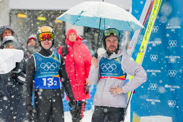 Winter Olympics in Milan Cortina 2026 Val di Fiemme, Italy 20260219. Vinzenz Geiger and Johannes Rydzek from Germany during the combined team sprint on the large hill in the Predazzo Ski jumping, Skispringen, Ski, nordisch Stadium during the Winter Olympics in Milano Cortina 2026. Photo: Lise Aserud NTB Val di Fiemme Italy EDITORIAL USE ONLY. RESTRICTED USE FOR BETTING COMPANIES Ref:_SPOSxTTe6mXBW4.jpg *** Winter Olympics in Milan Cortina 2026 Val di Fiemme, Italy 20260219 Vinzenz Geiger and Johannes Rydzek from Germany during the combined team sprint on the large hill in the Predazzo Ski Jumping Stadium during the Winter Olympics in Milano Cortina 2026 Photo Lise Aserud NTB Val di Fiemme Italy EDITORIAL USE ONLY RESTRICTED USE FOR BETTING COMPANIES  Copyright: xLisexAserudx xNTBx