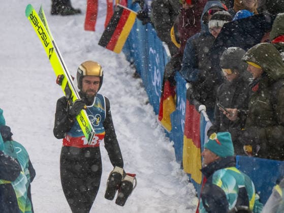 OLYMPICS - Winter Olympic Games, Olympische Spiele, Olympia, OS Milano Cortina 2026 PREDAZZO,ITALY,19.FEB.26 - OLYMPICS, NORDIC SKIING, NORDIC COMBINED, Ski jumping, Skispringen, Ski, nordisch - Winter Olympic Games Milano Cortina 2026, team sprint, large hill. Image shows Johannes Rydzek (GER).  GEPAxpictures xOliverxLerch
