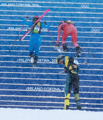 OLYMPICS - Winter Olympic Games, Olympische Spiele, Olympia, OS Milano Cortina 2026 BORMIO,ITALY,19.FEB.26 - OLYMPICS, SKI MOUNTAINEERING - Winter Olympic Games Milano Cortina 2026, sprint race. Image shows Alba de Silvestro (ITA), Johanna Hiemer (AUT) and Lara Hamilton (AUS).  GEPAxpictures xHaraldxSteiner