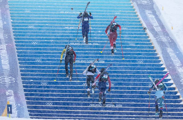 OLYMPICS - Winter Olympic Games, Olympische Spiele, Olympia, OS Milano Cortina 2026 BORMIO,ITALY,19.FEB.26 - OLYMPICS, SKI MOUNTAINEERING - Winter Olympic Games Milano Cortina 2026, sprint race. Image shows Tatjana Paller (GER), Emily Harrop (FRA), Caroline Ulrich (SUI), Ida Waldal (NOR), Anna Gibson (USA) and Rebeka Cully (SVK).  GEPAxpictures xHaraldxSteiner