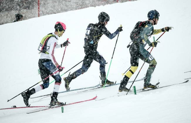 ITALY, LOMBARDY - FEBRUARY 19, 2026: Trym Dalset Lodoen of Norway, Nikita Filippov of Russia and Phillip Bellingham (L-R) of Australia compete in the men s ski mountaineering sprint heats during the 2026 Winter Olympic Games, Olympische Spiele, Olympia, OS on the Stelvio slope of the Bormio Ski Resort in Bormio, Province of Sondrio 2026 Winter Olympics: Ski Mountaineering  - ZUMAt113 20260219_zaa_t113_099 Copyright: xMikhailxTereshchenkox