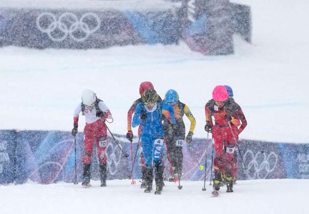Skiers compete in the first heat of the Ski Mountaineering Women s Sprint at the Milano Cortina 2026 Winter Olympic Games, Olympische Spiele, Olympia, OS in Bormio, Italy, on Thursday, February 19, 2026.  OLY20260219801 BOBxSTRONG
