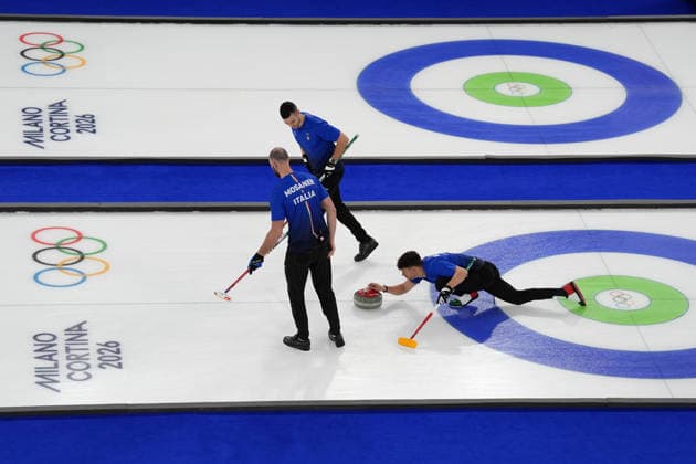 Italy ™s team during Curling Men Italy vs Swiss at Curling Arena at the Milano Cortina 2026 Winter Olympics, in Cortina (Italy) February 19 , 2026 (Spada LaPresse)  Copyright: xSpada LaPressex