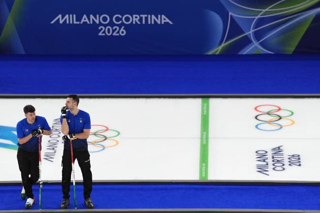 Italy ™s team during Curling Men Italy vs Swiss at Curling Arena at the Milano Cortina 2026 Winter Olympics, in Cortina (Italy) February 19 , 2026 (Spada LaPresse)  Copyright: xSpada LaPressex