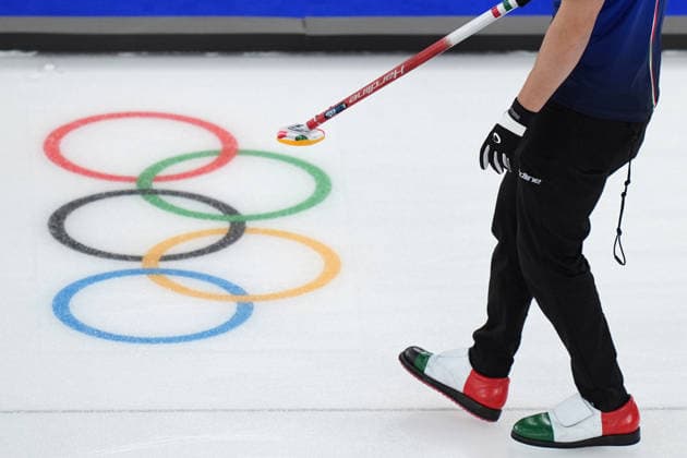 Italy™s carling shoes during Curling Men Italy vs Swiss at Curling Arena at the Milano Cortina 2026 Winter Olympics, in Cortina (Italy) February 19 , 2026 (Spada LaPresse)  Copyright: xSpada LaPressex